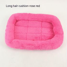 Teddy Bichon Cage Mat Small And Medium Dog Mat TeddyPomeranian Cotton Cushion (Option: Rose Red Long Hair-M Medium About 54X40CM)