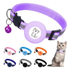 Apple Airtag Tracker Protective Cover Anti-missing Pet Positioning Collar Cat Reflective Bell Collar (Color: Purple)